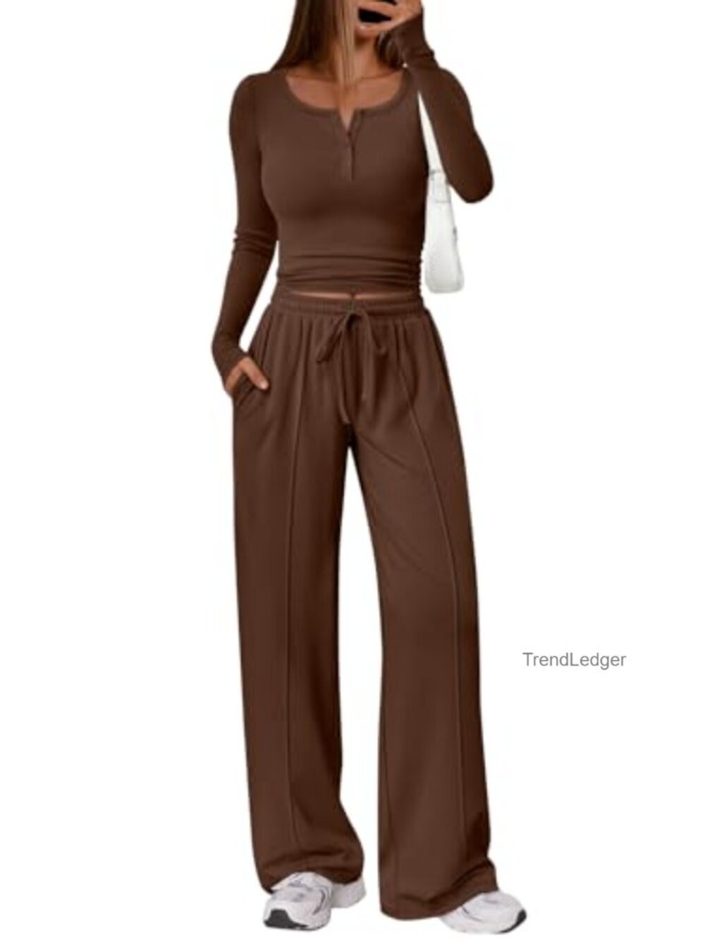 2 Piece Matching Lounge Set for Women Long Sleeve Wide Leg Pants Fall Outfit